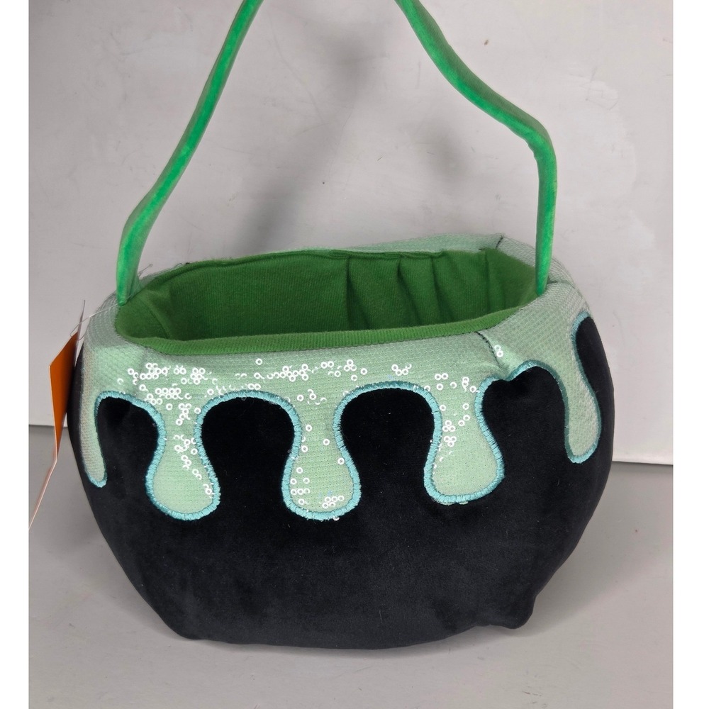 Halloween Plush Witch Cauldron Candy Bag Green Slime Trick or Treat Bucket